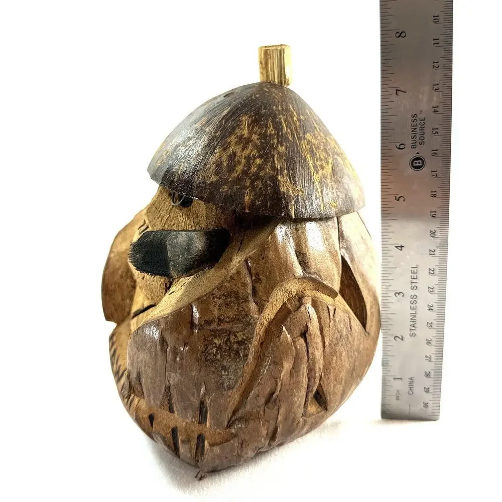 Vintage Hawaii Coconut Shell Man Figurine Coin Bank Folk Art Philippines 8”